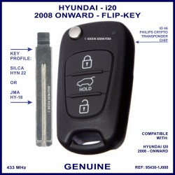 Hyundai I20 3 button flip key for models from 2008 onward
