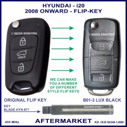 Hyundai I20 3 button flip key for models from 2008 onward aftermarket