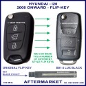 Hyundai I20 3 button flip key for models from 2008 onward aftermarket