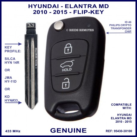 Hyundai Elantra MD 2010 - 2015 3 button flip key OEM 93530-3X100