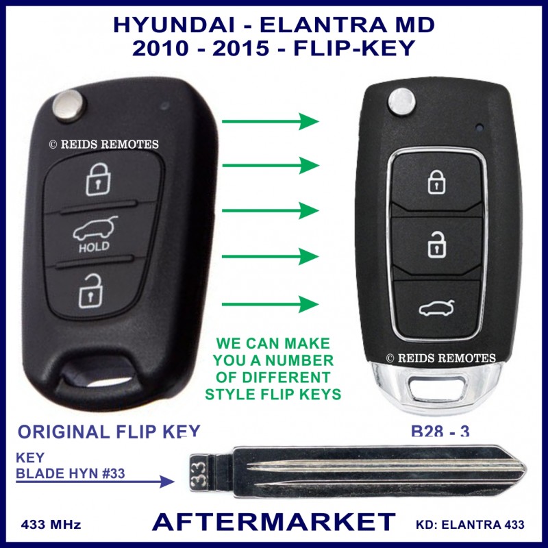 Hyundai Elantra MD 20102015 3 button aftermarket remote