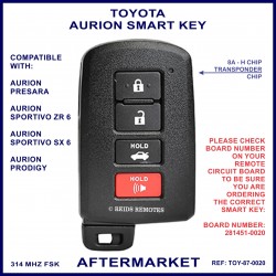 Toyota Aurion 2012 -2017 4 button smart key 281451-0020 314 MHz FSK aftermarket