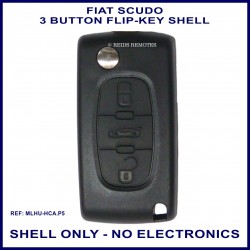 Fiat Scudo van 2008 onward - 3 button flip key shell without battery holder - no electronics