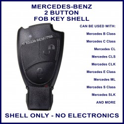 Mercedes 2 button black fob key replacement case only