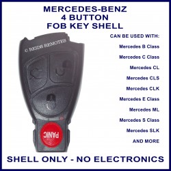 Mercedes 4 button black fob key replacement case only with panic button