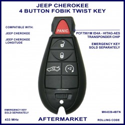 Jeep Cherokee Longitude 4 button fobik twist key 2014 onward