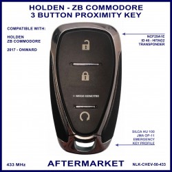 Holden Commodore ZB 3 Button smart proximity key NCF29A1E chip 13515243