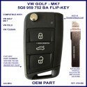 VW Golf Mk 7 - Polo & Touran OEM flip key 5G0 959 752 BA MQB48