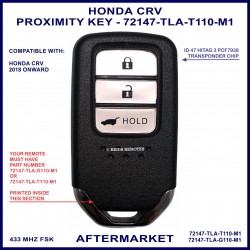 Honda CRV 2018 onward 3 button proximity key - 72147-TLA-T110-M1