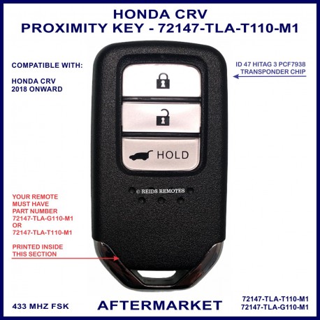 Honda CRV 2018 onward 3 button proximity key - 72147-TLA-T110-M1