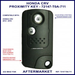 Honda CRV 2013-2014 72147-T0A-711 2 button proximity key 434 MHz