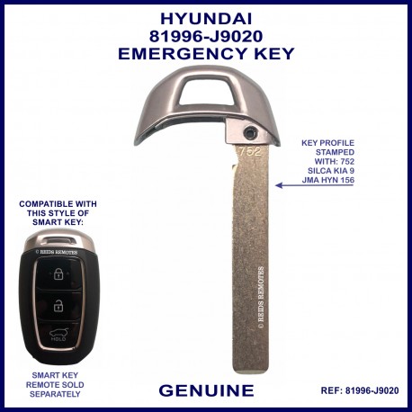 Hyundai Kona emergency key blade for smart remote proximity key