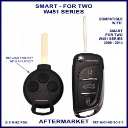Smart Fortwo W451 compatible 3 button remote flip key