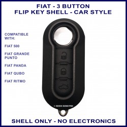 Fiat 500 Panda Punto, Qubo & Ritmo 3 button flip key replacement casing