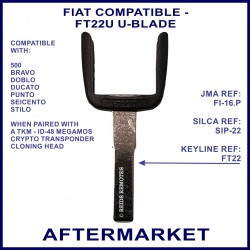 Fiat compatible FT22U Keyline SIP22 u-blade for use with many Fiat keys