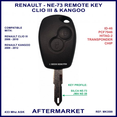 Renault Clio III - Kangoo 2 button ID-46 PCF7946 remote key - NE73