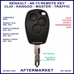 Renault Clio III - Kangoo - Master - Trafic 3 button ID-46 PCF7946 remote key - NE73