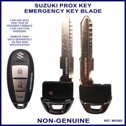 Photo shows both side of the emergency key blade and an example of the type of proximity remote it suits