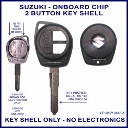 Suzuki OEM style 2 button remote key shell to fit integrated transponder type remote