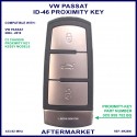 VW Passat 3C0 959 752 BG 3 button proximity smart key ID46 PCF7936 type