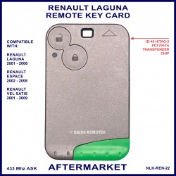 Photo shows the back of the Renault Laguna key card