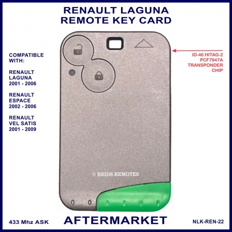 Photo shows the back of the Renault Laguna key card