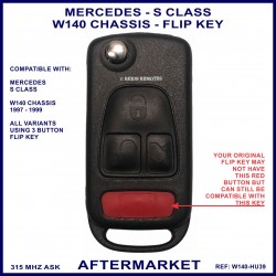 Mercedes S Class W140 1997 - 1999 models replacement remote flip key