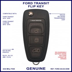 Ford Transit Custom genuine OEM 3 button sealed super flip key