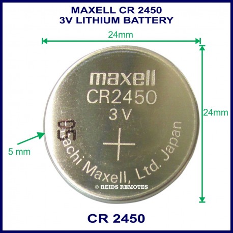 Maxell CR2450 3V lithium battery for garage & gate remote controls