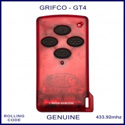 Grifco GT4 - red garage door remote control with 4 black oval buttons