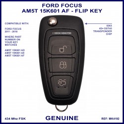 Ford Focus 2011 - 2018 AM5T 15K601 -AF 3 button flip key 433MHZ - ID63 4D DST40