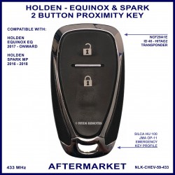 Holden Equinox & Spark 2 button smart proximity key  to suit 13508773 A Denso 4EA