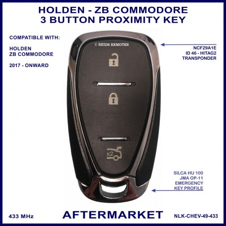 Holden ZB Commodore 3 button proximity remote key with boot button