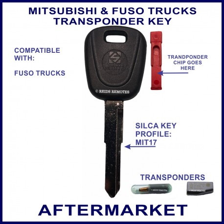Fuso trucks compatible Mitsubishi transponder key with transponder holder partially inserted