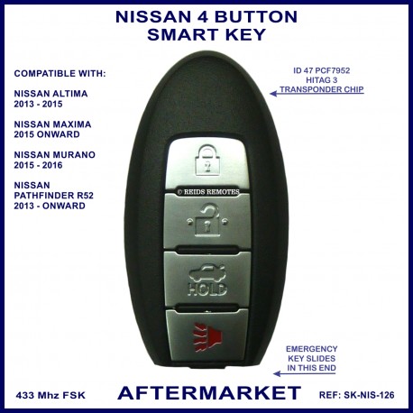 Nissan Altima, Maxima, Murano & Pathfinder 4 button smart key aftermarket