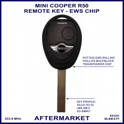 Mini Cooper R50 2002 - 2007 2 button remote key 433 MHz PCF7935 EWS