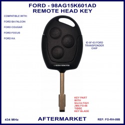 Ford Ba Falcon Cougar Fiesta Focus & KA 3 button fixed tibbe blade remote key