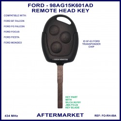Ford FG BF Falcon Focus Fiesta & Mondeo 3 button HU101 fixed blade remote key