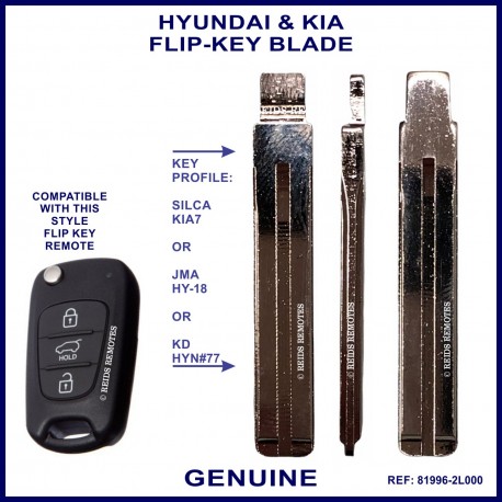 Hyundai & Kia 81996-2L000 compatible genuine flip key blade HY18 KIA-7