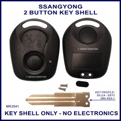 Ssangyong 2 button black remote key shell replacement with key blade