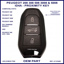 Peugeot 208 308 508 3008 5008 3 button smart remote key PCF7953M (HITAG-AES) 434MHz