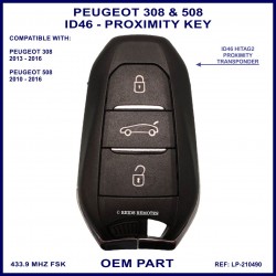 Peugeot 308 508 3 button smart remote key PCF7945A ID46 HITAG2 434MHz