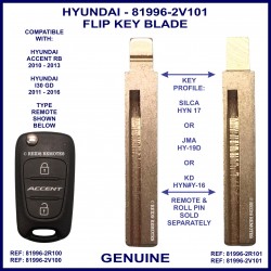 Hyundai Accent RB genuine 81996-1R101 flip key blade matching Silca HYN17 or JMA HY-19D