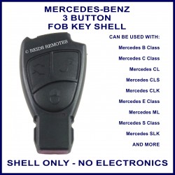 Mercedes 3 button black fob key replacement case only
