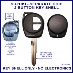 Suzuki SZ11R 2 button remote key shell to suit separate transponder chip type keys