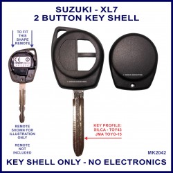 Suzuki XL7 2 button remote key shell with TOY43 key blade profile