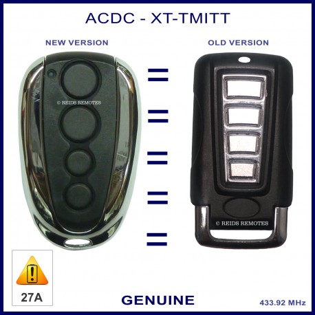 Image shows the new ACDC XT-TMITT and the obsolete 4 chrome button remote it can replace
