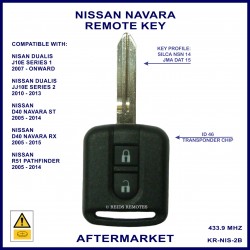 Nissan Navara D40 ST & RX 2005 - 2015 2 button fixed blade remote key