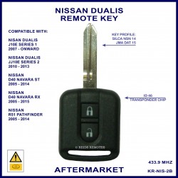 Nissan Dualis J10E series 1 & 2 2007 - 2013- 2 button fixed blade remote key aftermarket