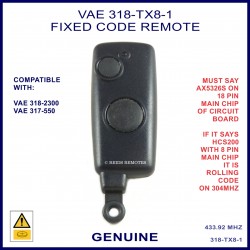 Vision VAE 318 TX8-1, 2 button fixed code remote control